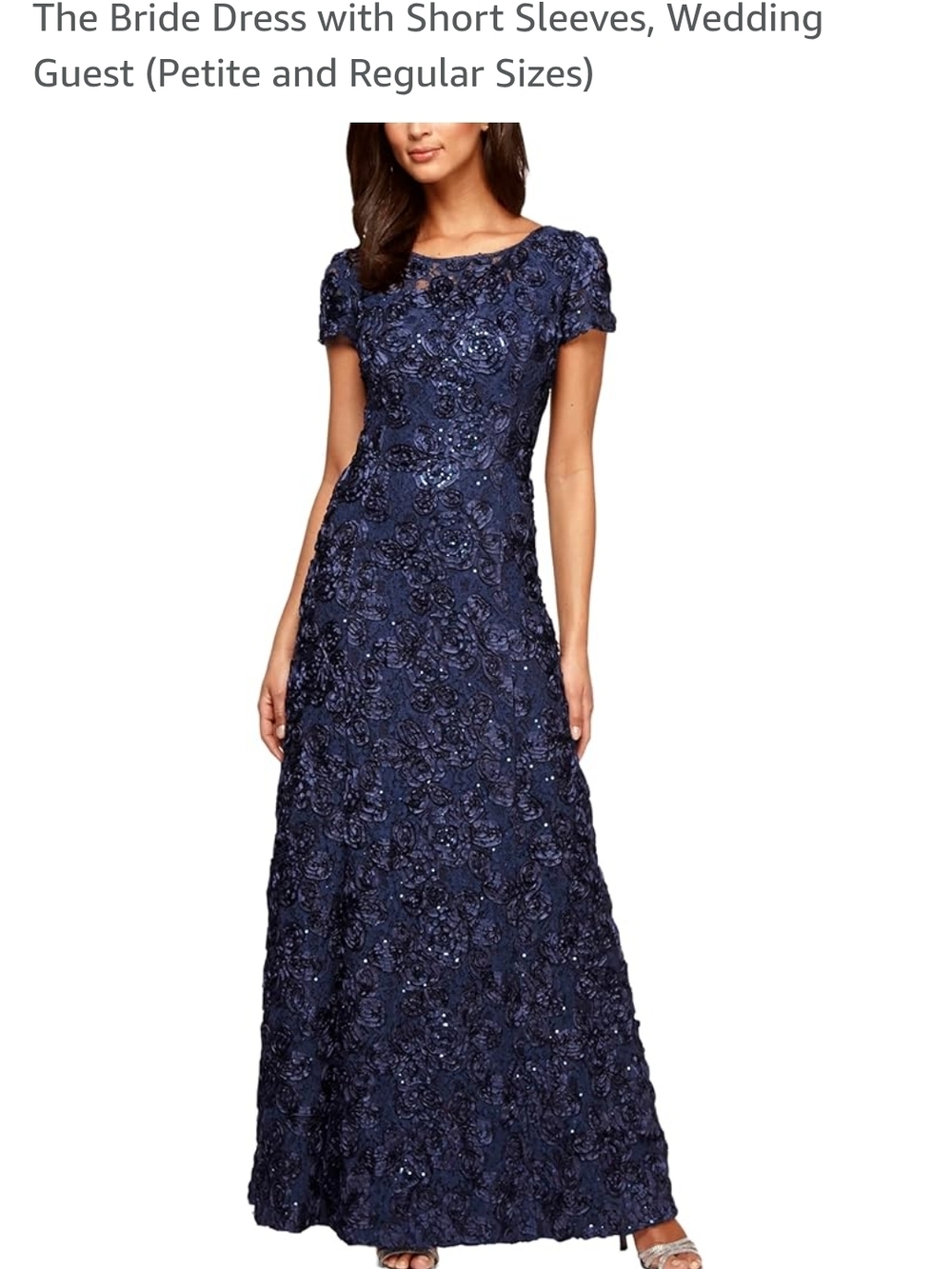 Mother Of The Bride/Groon Navy Short-Sleeve Evening Dress